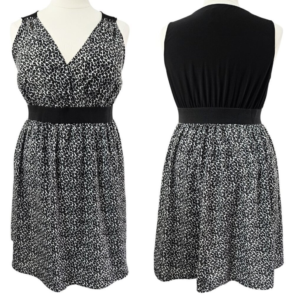 Lane Bryant Abstract Leopard Print Black Gray Surplice Neck Sleeveless Dress